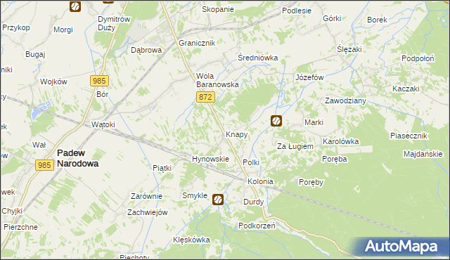 mapa Knapy gmina Baranów Sandomierski, Knapy gmina Baranów Sandomierski na mapie Targeo