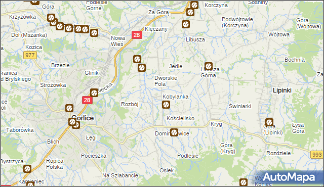 mapa Kobylanka gmina Gorlice, Kobylanka gmina Gorlice na mapie Targeo