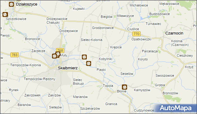 mapa Kobylniki gmina Skalbmierz, Kobylniki gmina Skalbmierz na mapie Targeo