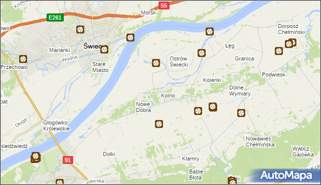 mapa Kolno gmina Chełmno, Kolno gmina Chełmno na mapie Targeo