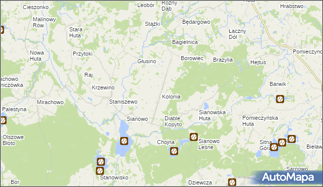 mapa Kolonia gmina Kartuzy, Kolonia gmina Kartuzy na mapie Targeo