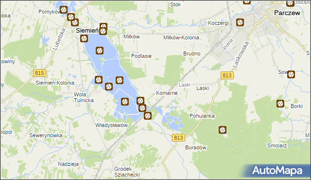 mapa Komarne, Komarne na mapie Targeo