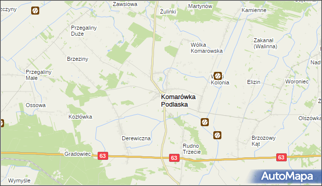 mapa Komarówka Podlaska, Komarówka Podlaska na mapie Targeo