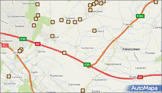 mapa Komorniki gmina Kleszczewo, Komorniki gmina Kleszczewo na mapie Targeo