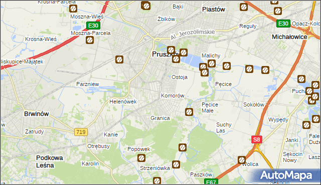 mapa Komorów gmina Michałowice, Komorów gmina Michałowice na mapie Targeo