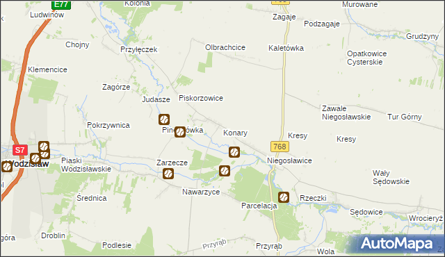 mapa Konary gmina Wodzisław, Konary gmina Wodzisław na mapie Targeo