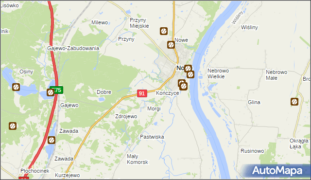 mapa Kończyce gmina Nowe, Kończyce gmina Nowe na mapie Targeo