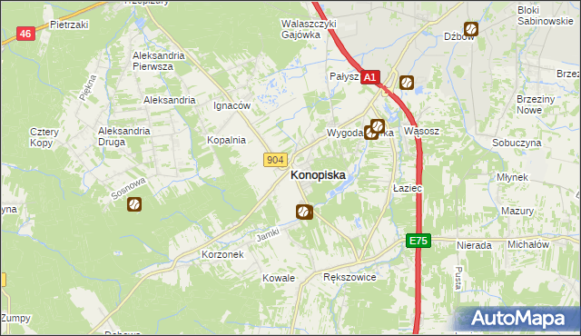 mapa Konopiska powiat częstochowski, Konopiska powiat częstochowski na mapie Targeo