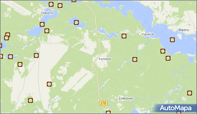 mapa Konotop gmina Drawsko Pomorskie, Konotop gmina Drawsko Pomorskie na mapie Targeo