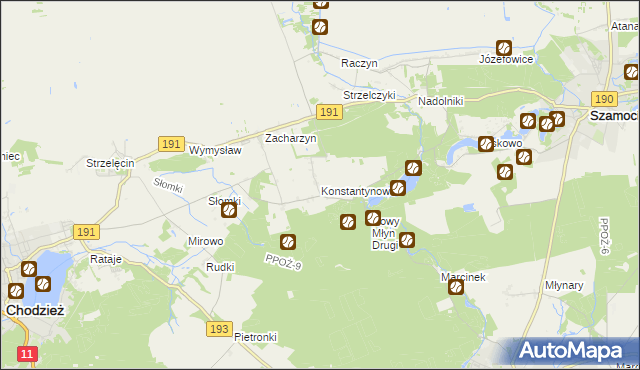 mapa Konstantynowo gmina Chodzież, Konstantynowo gmina Chodzież na mapie Targeo