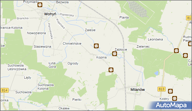 mapa Kopina gmina Milanów, Kopina gmina Milanów na mapie Targeo