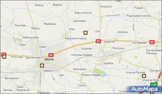 mapa Kopytów gmina Błonie, Kopytów gmina Błonie na mapie Targeo