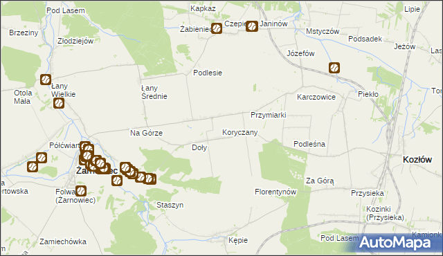 mapa Koryczany, Koryczany na mapie Targeo