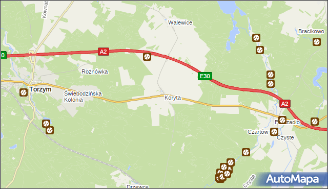 mapa Koryta gmina Torzym, Koryta gmina Torzym na mapie Targeo