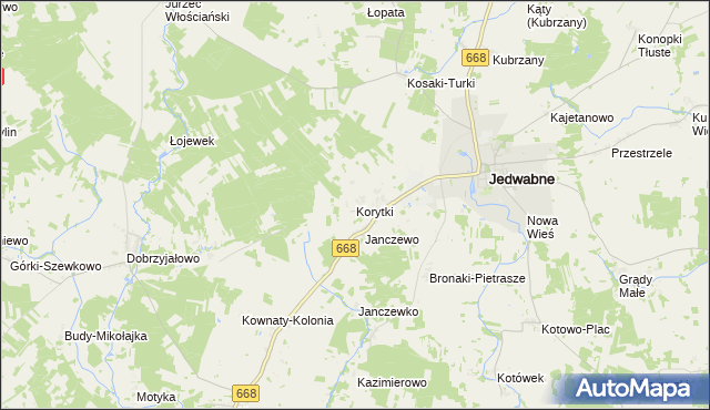 mapa Korytki gmina Jedwabne, Korytki gmina Jedwabne na mapie Targeo