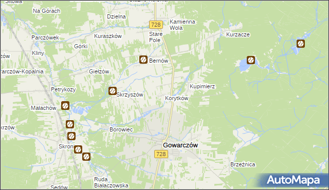 mapa Korytków gmina Gowarczów, Korytków gmina Gowarczów na mapie Targeo