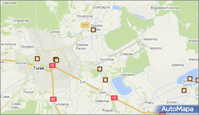 mapa Korytków gmina Turek, Korytków gmina Turek na mapie Targeo