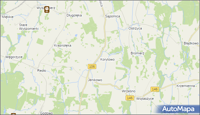 mapa Korytowo gmina Maszewo, Korytowo gmina Maszewo na mapie Targeo