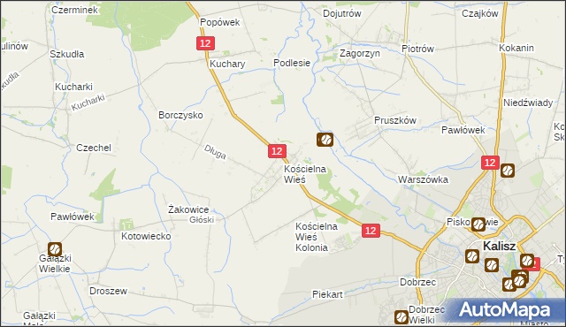 mapa Kościelna Wieś gmina Gołuchów, Kościelna Wieś gmina Gołuchów na mapie Targeo