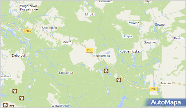 mapa Kościernica gmina Polanów, Kościernica gmina Polanów na mapie Targeo