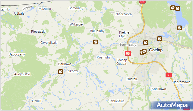 mapa Kośmidry gmina Gołdap, Kośmidry gmina Gołdap na mapie Targeo