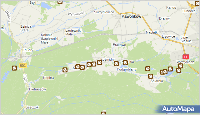 mapa Kośmidry gmina Pawonków, Kośmidry gmina Pawonków na mapie Targeo