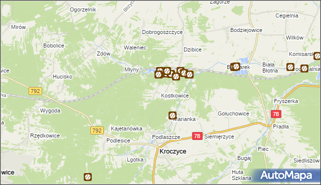 mapa Kostkowice gmina Kroczyce, Kostkowice gmina Kroczyce na mapie Targeo