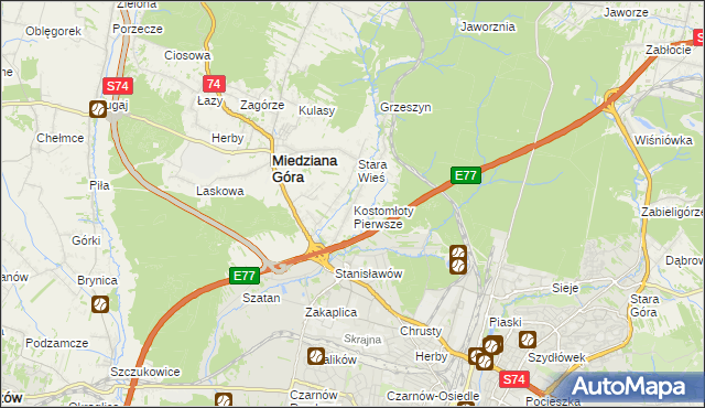 mapa Kostomłoty Pierwsze, Kostomłoty Pierwsze na mapie Targeo