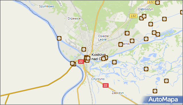 mapa Kostrzyn nad Odrą, Kostrzyn nad Odrą na mapie Targeo