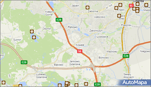 mapa Kowale gmina Kolbudy, Kowale gmina Kolbudy na mapie Targeo