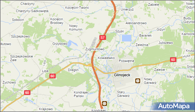 mapa Kowalewko gmina Glinojeck, Kowalewko gmina Glinojeck na mapie Targeo