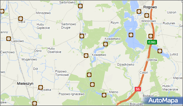 mapa Kowalewo gmina Mieleszyn, Kowalewo gmina Mieleszyn na mapie Targeo