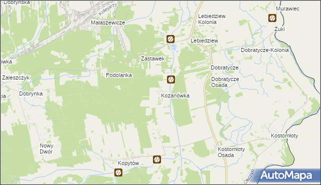 mapa Kożanówka gmina Kodeń, Kożanówka gmina Kodeń na mapie Targeo
