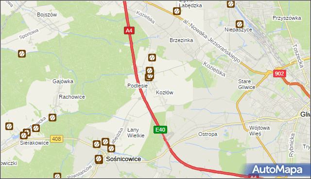 mapa Kozłów gmina Sośnicowice, Kozłów gmina Sośnicowice na mapie Targeo