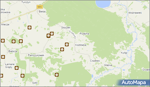 mapa Kozłówka gmina Rajgród, Kozłówka gmina Rajgród na mapie Targeo