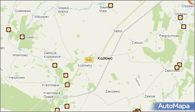 mapa Kozłowo powiat nidzicki, Kozłowo powiat nidzicki na mapie Targeo