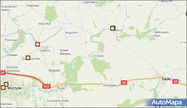 mapa Kraczki gmina Sadki, Kraczki gmina Sadki na mapie Targeo