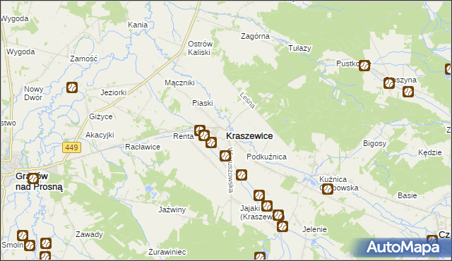 mapa Kraszewice powiat ostrzeszowski, Kraszewice powiat ostrzeszowski na mapie Targeo