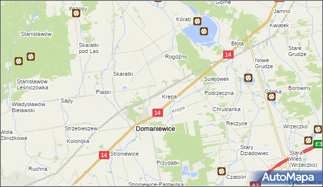 mapa Krępa gmina Domaniewice, Krępa gmina Domaniewice na mapie Targeo