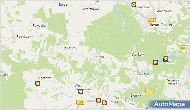 mapa Krępa gmina Lipowiec Kościelny, Krępa gmina Lipowiec Kościelny na mapie Targeo