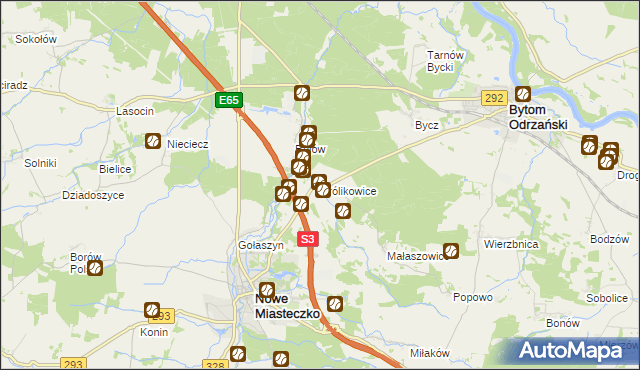 mapa Królikowice gmina Bytom Odrzański, Królikowice gmina Bytom Odrzański na mapie Targeo