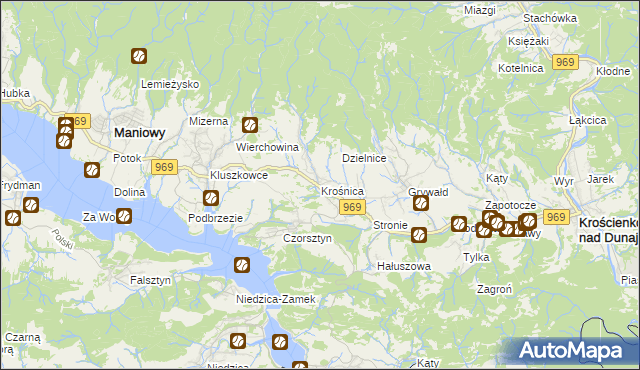 mapa Krośnica gmina Krościenko nad Dunajcem, Krośnica gmina Krościenko nad Dunajcem na mapie Targeo