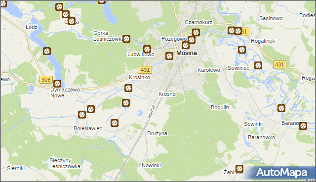 mapa Krosno gmina Mosina, Krosno gmina Mosina na mapie Targeo