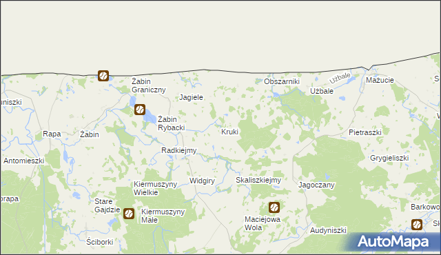 mapa Kruki gmina Banie Mazurskie, Kruki gmina Banie Mazurskie na mapie Targeo