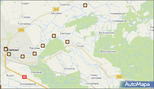 mapa Krupy gmina Darłowo, Krupy gmina Darłowo na mapie Targeo