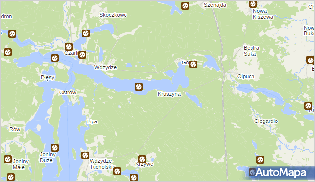 mapa Kruszyna gmina Kościerzyna, Kruszyna gmina Kościerzyna na mapie Targeo