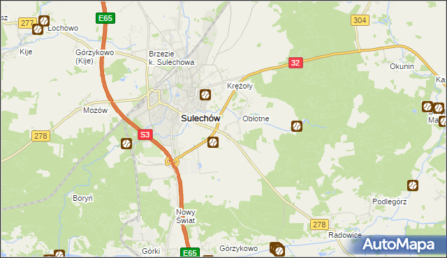 mapa Kruszyna gmina Sulechów, Kruszyna gmina Sulechów na mapie Targeo