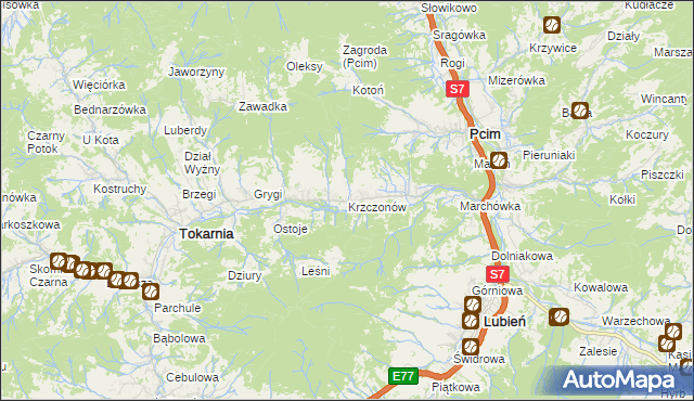 mapa Krzczonów gmina Tokarnia, Krzczonów gmina Tokarnia na mapie Targeo