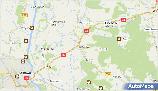 mapa Krzelów gmina Wińsko, Krzelów gmina Wińsko na mapie Targeo