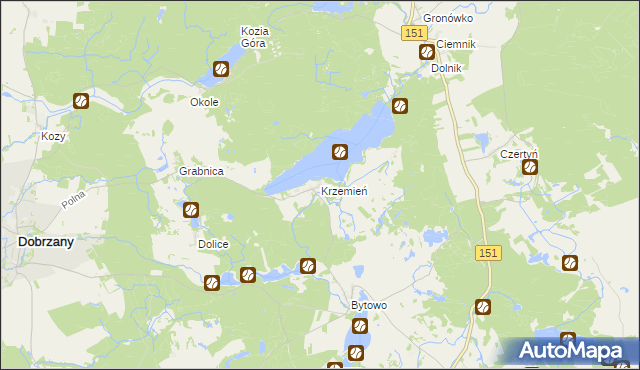 mapa Krzemień gmina Dobrzany, Krzemień gmina Dobrzany na mapie Targeo